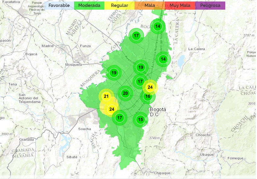 Mapa calidad del aire en Bogotá.