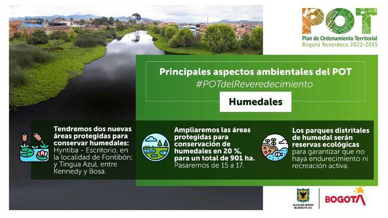 Pieza gráfica sobre la propuesta en el POT en beneficio a los humedales de Bogotá