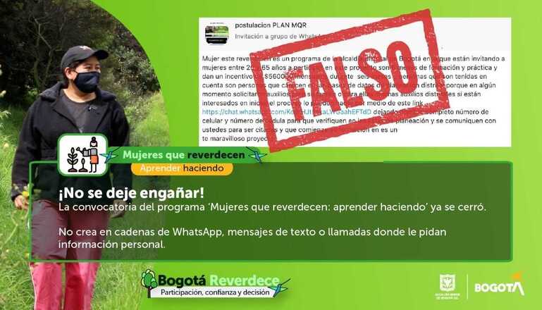 No se deje engañar: Mujeres que reverdecen no solicita información por cadenas de WhatsApp
